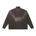 BASIC SUN FADE RAW EDGE QUARTER-ZIP SWEATSHIRT BROWN