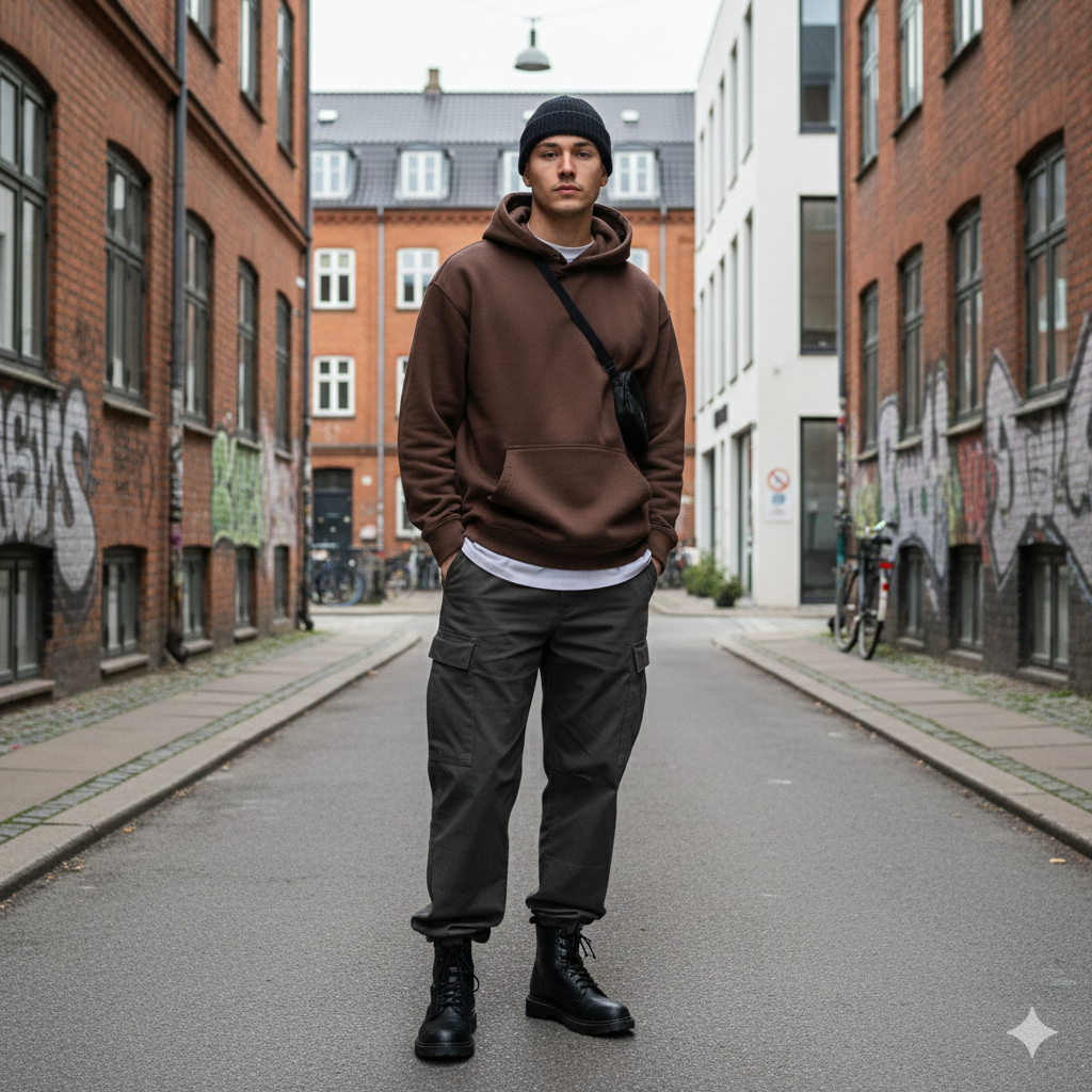 BASIC ESSENTIAL FLEECE HOODIE COFFEE