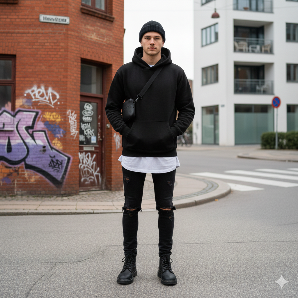 BASIC OVERSIZED FLEECED HOODIE BLACK