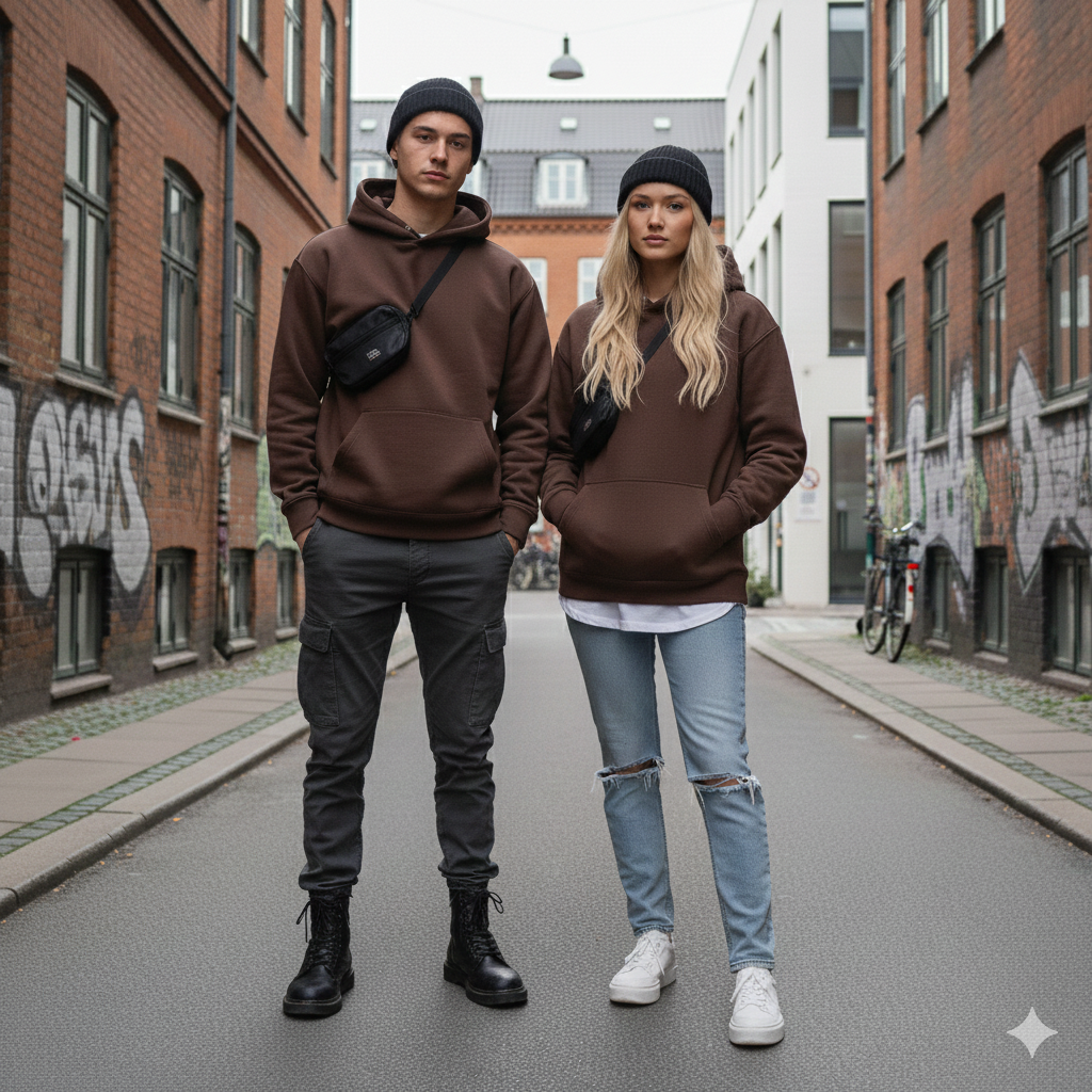 BASIC ESSENTIAL FLEECE HOODIE COFFEE