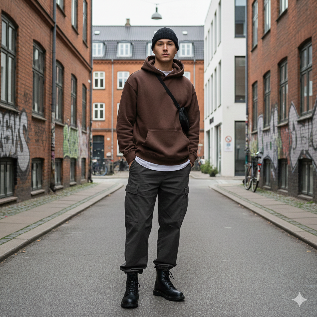 BASIC ESSENTIAL FLEECE HOODIE COFFEE