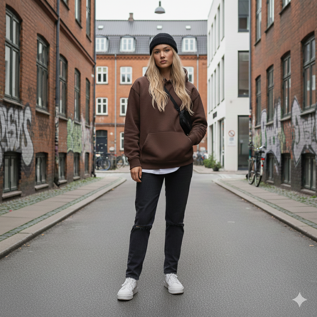 BASIC ESSENTIAL FLEECE HOODIE COFFEE