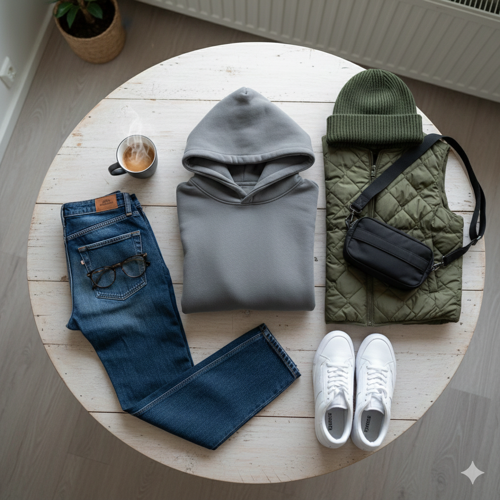 BASIC ESSENTIAL FLEECE HOODIE GREY