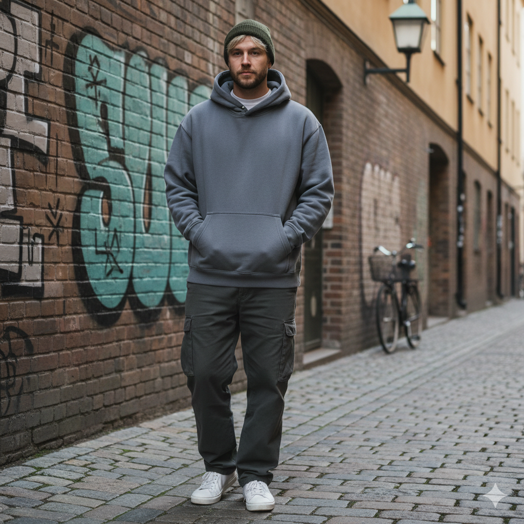 BASIC ESSENTIAL FLEECE HOODIE GREY