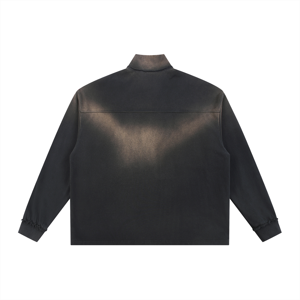 BASIC SUN FADE RAW EDGE QUARTER-ZIP SWEATSHIRT BLACK