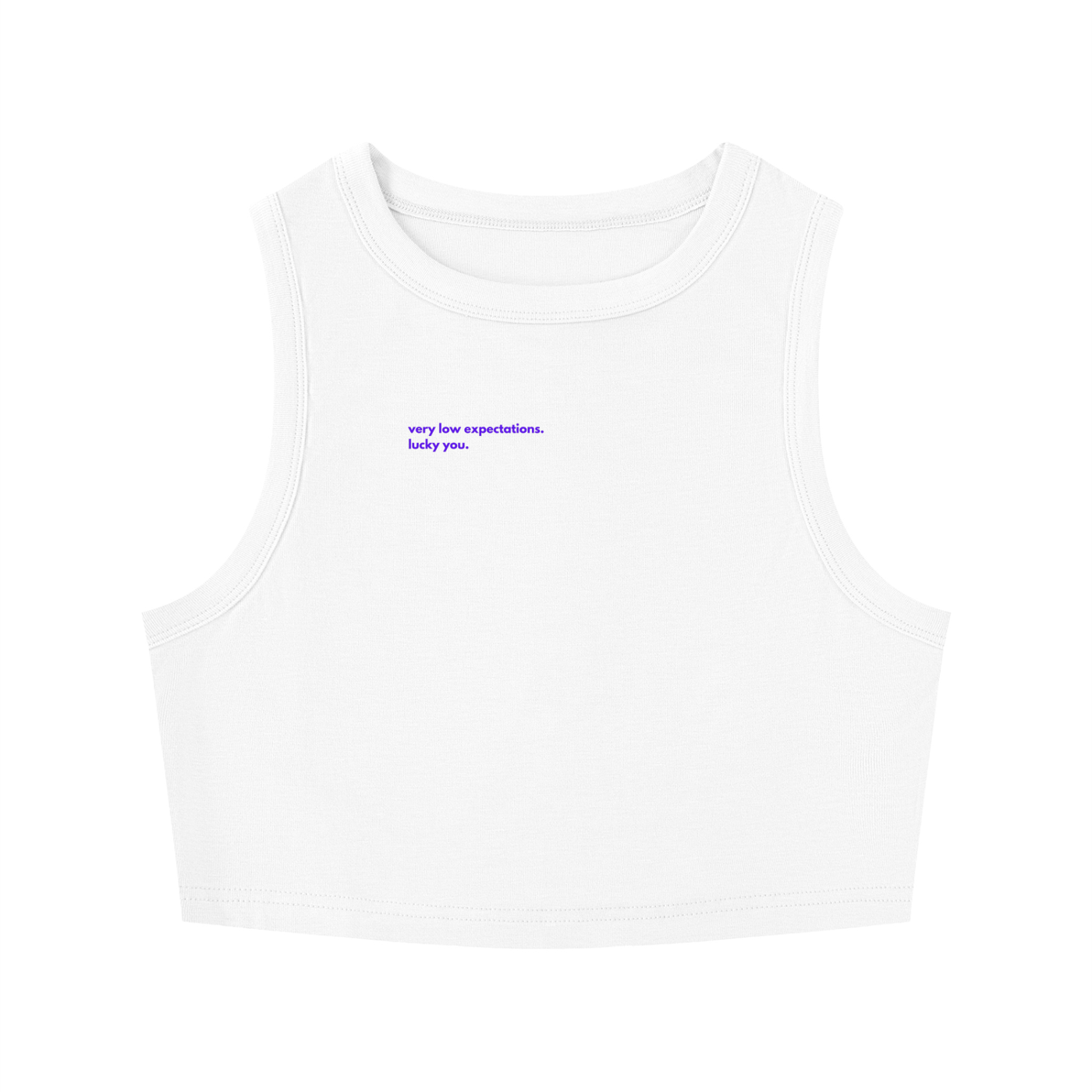 MAIN CHARACTER TIGHT CREWNECK CROP TANK TOP -  VERY LOW EXPECTATIONS. LUCKY YOU.
