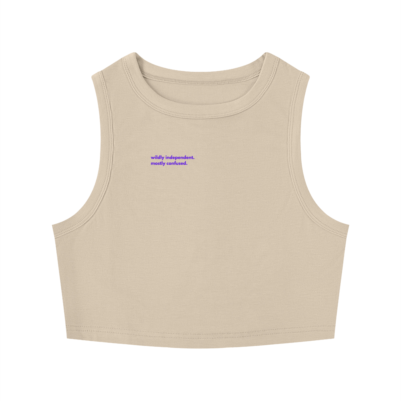 MAIN CHARACTER TIGHT CREWNECK CROP TANK TOP -  WILDLY INDEPENDENT. MOSTLY CONFUSED.