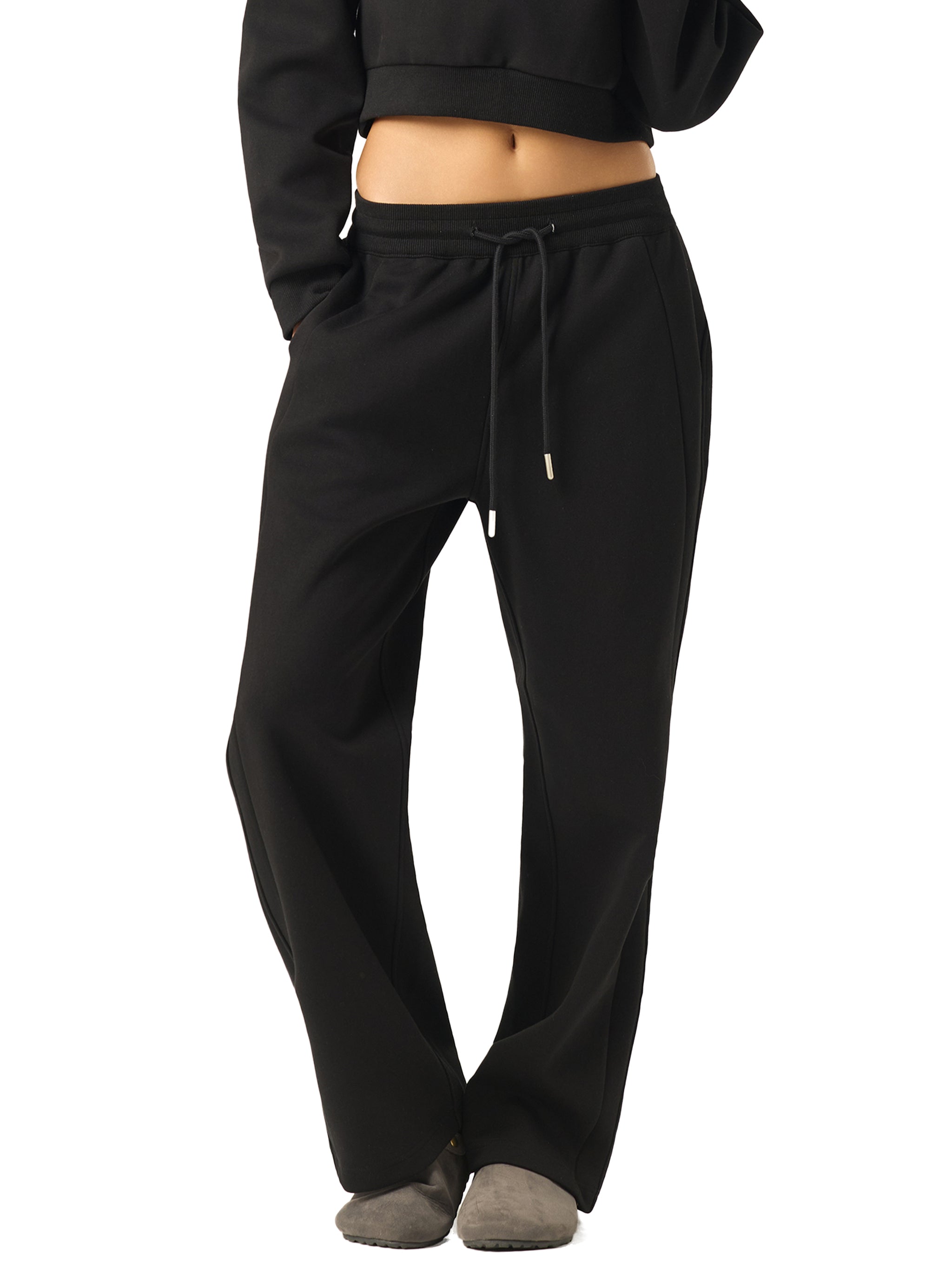 WOMAN ESSENTIAL STRAIGHT-LEG SWEATPANTS  - BLACK