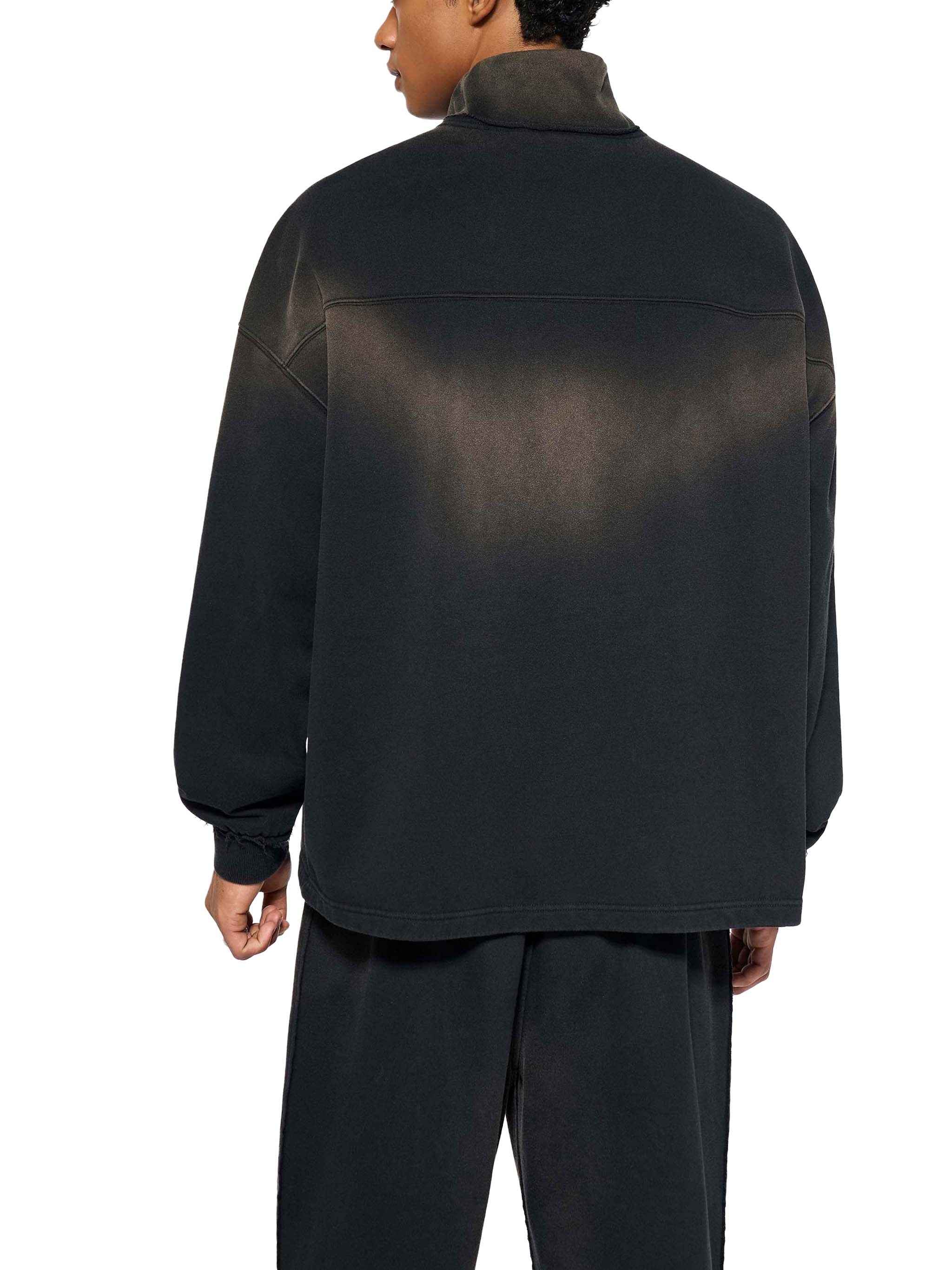 BASIC SUN FADE RAW EDGE QUARTER-ZIP SWEATSHIRT BROWN